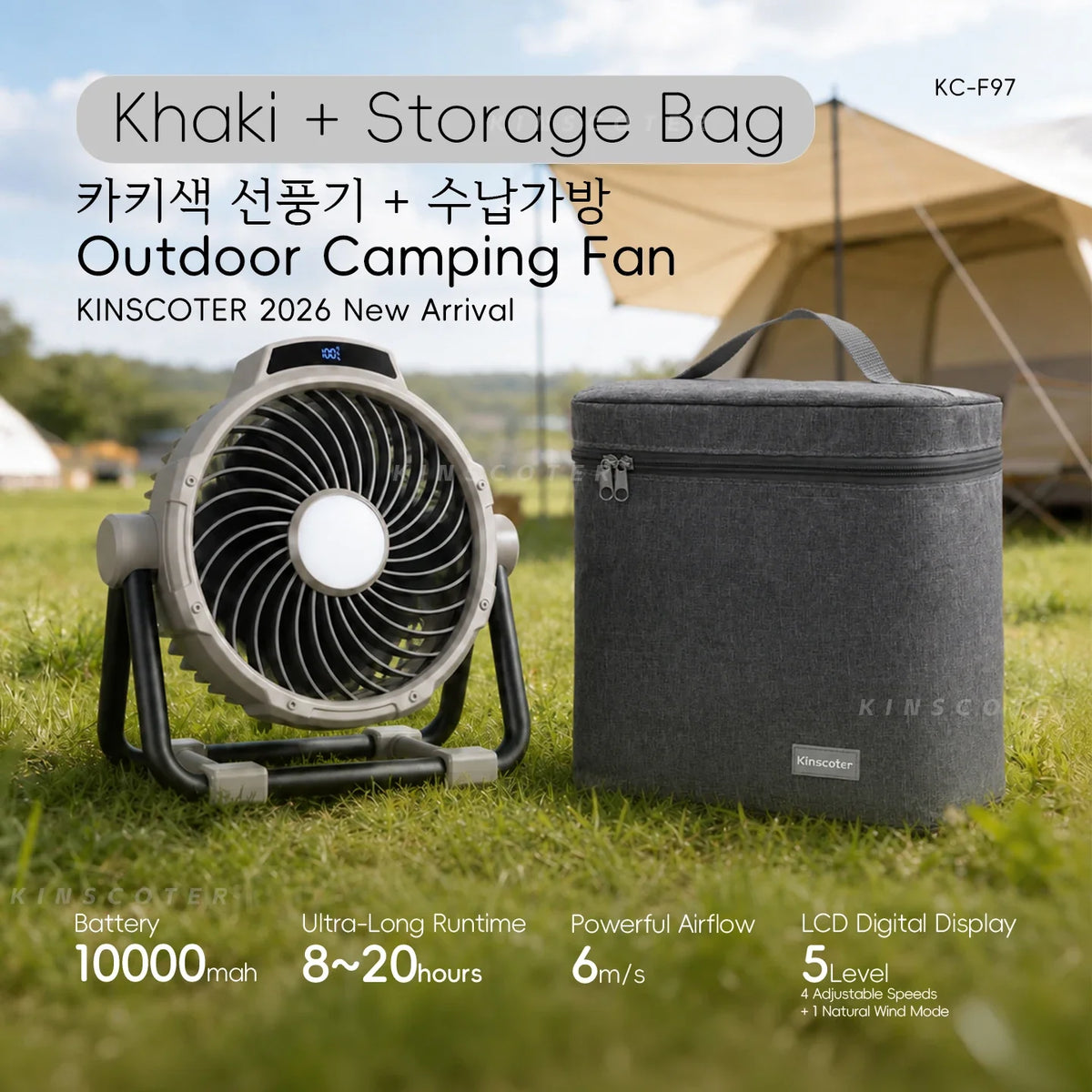 20000mAh Outdoor Camping Fan 6 in 1 Portable Rechargeable Wireless Tent Ceiling Fan with LED Light Camping Air Circulator