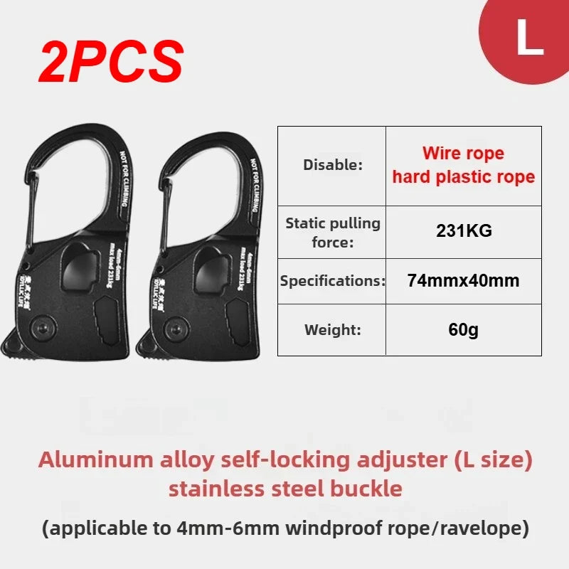 Aluminum Alloy Tent Rope Tensioner Rustproof Strong Load-Bearing Quick Fix Buckle Cord Adjuster for Camping Tent Accessories