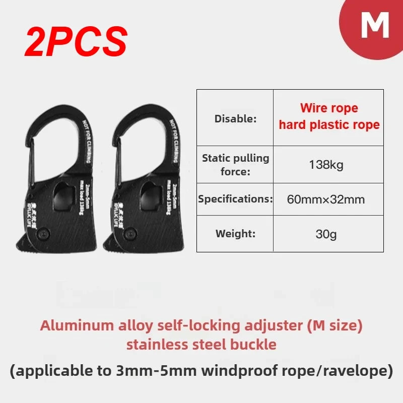 Aluminum Alloy Tent Rope Tensioner Rustproof Strong Load-Bearing Quick Fix Buckle Cord Adjuster for Camping Tent Accessories