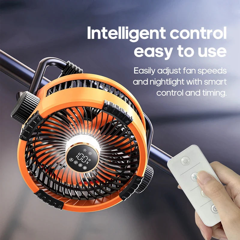 20000mAh Outdoor Camping Fan 6 in 1 Portable Rechargeable Wireless Tent Ceiling Fan with LED Light Camping Air Circulator
